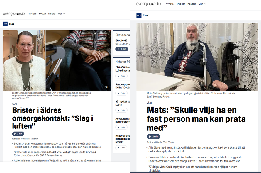 SKPF:s förbundsordförande Lenita Granlund intervjuas i Ekot om brister i äldreomsorgen